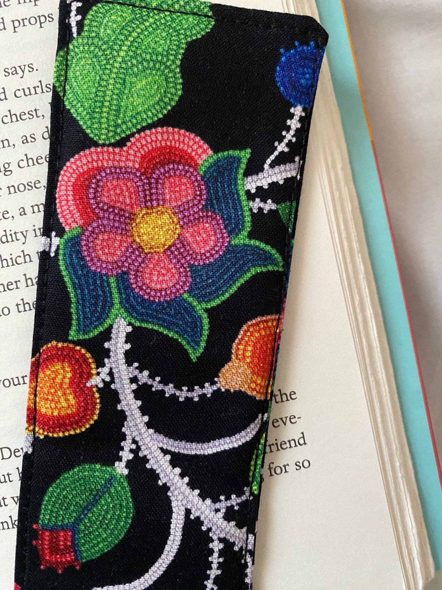 Black Floral Beadwork Bookmark