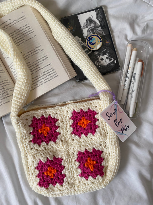 Cream Small Crochet Tote